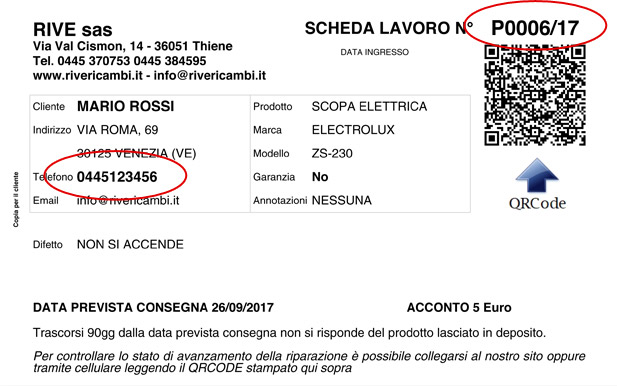 Esempio Scheda Riparazioni